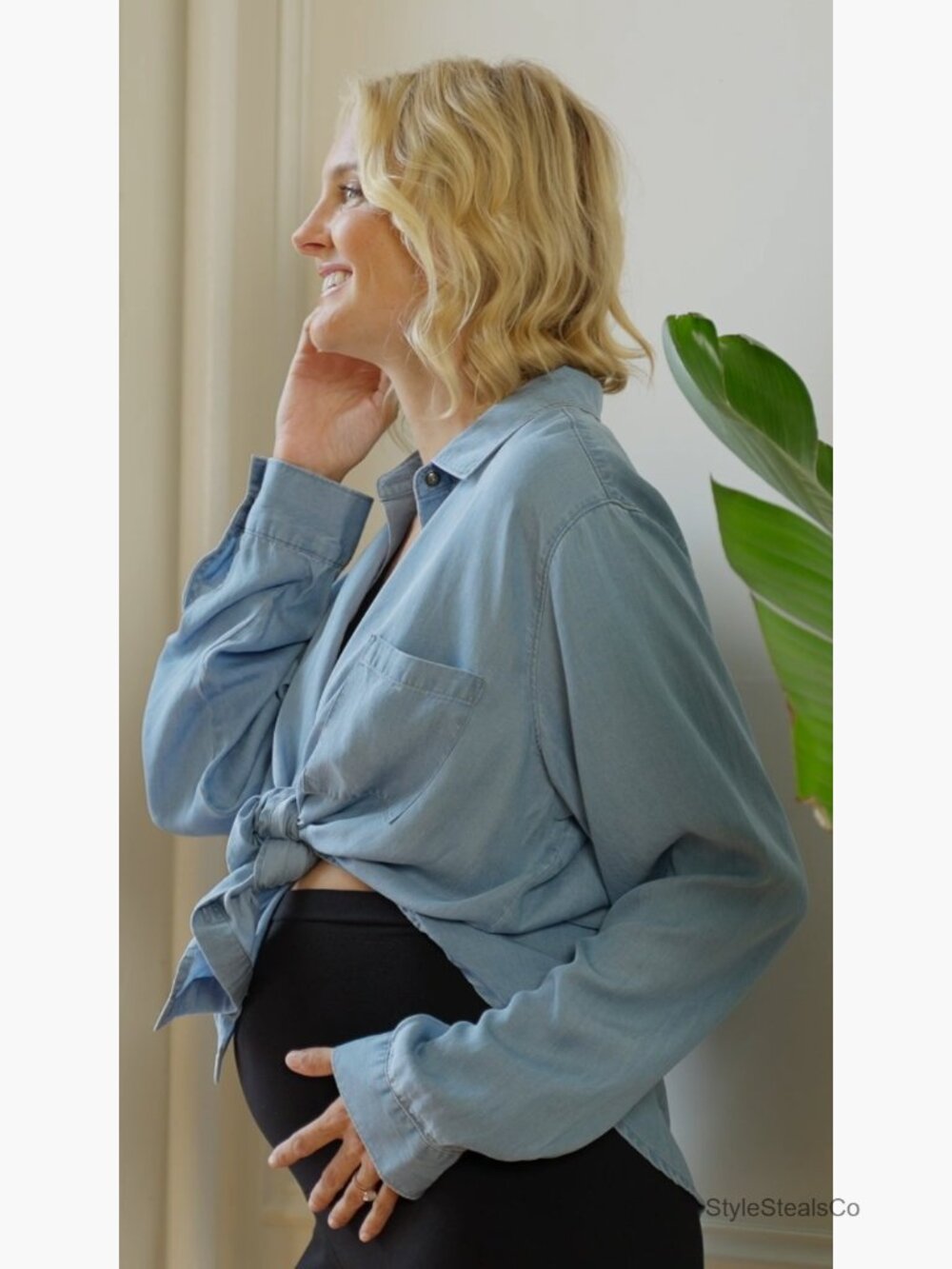 Oversized Maternity Button Down Poplin Long Sleeve Shirt - Picture 5 of 5